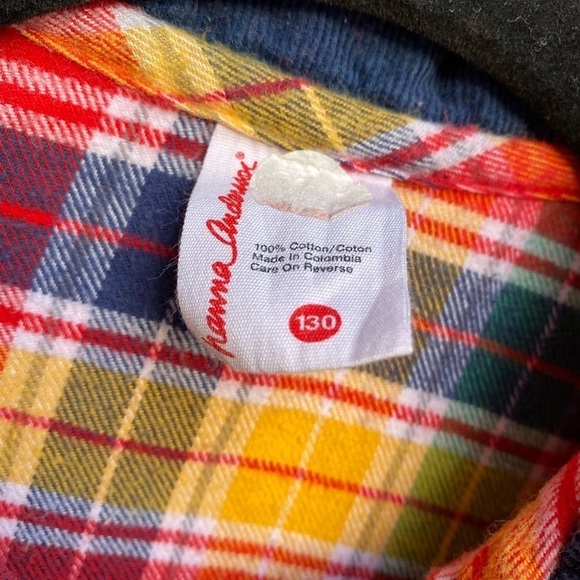 Hanna Andersson 130 Girls 7-10 Red Flannel Plaid Button Front Long Sleeve Dress - Picture 5 of 9